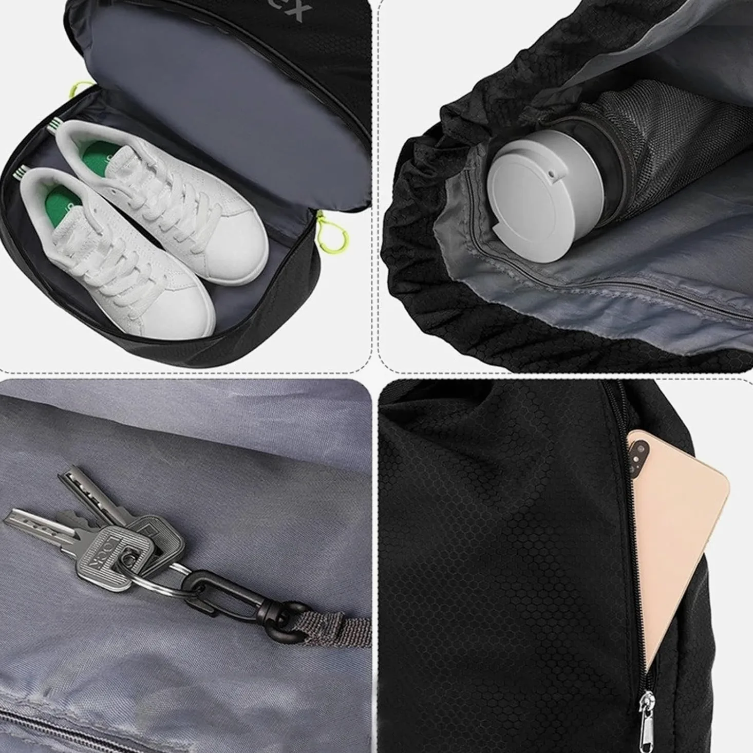 Bolsa De Natación Bolsas De Natación Bolsa De Deportes De Playa De Agua Seca Mochila Casual Femenina con Cordón con Bolsa De Zapatos, Black, One Size