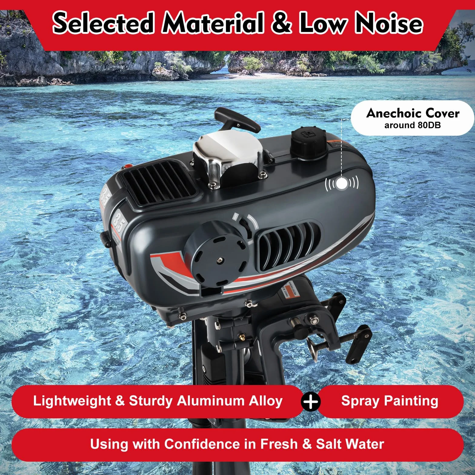 Motor fueraborda, motor inflable de 2 tiempos, 3,5 CV, motor de barco pesado, 2,5 kW, 5000 rpm, refrigerado por media sangre/refrigerado por agua, motores de gasolina para barcos, CDI, adecuado para