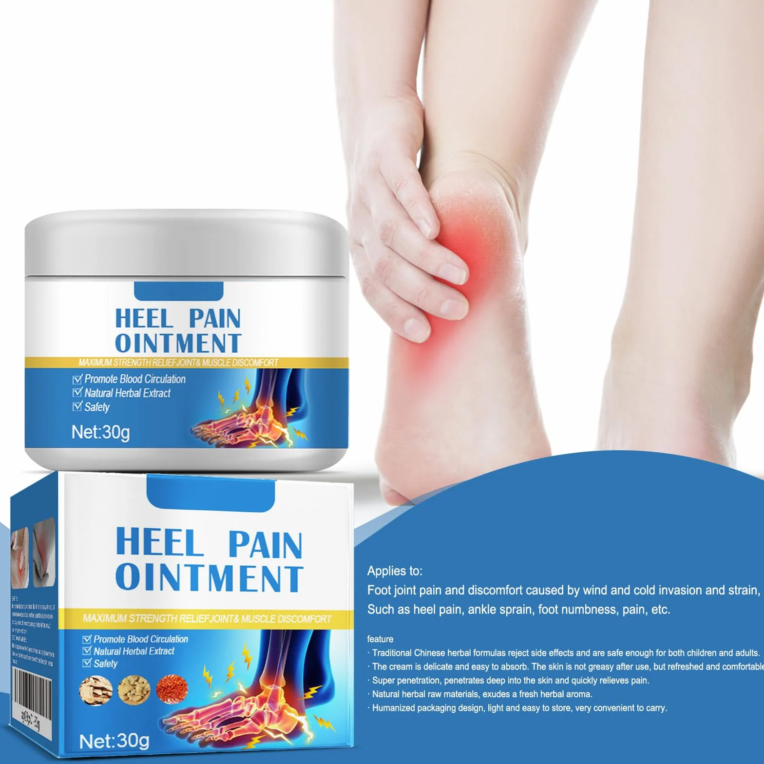 Crema para Espolones Calcáneos y Dolor de Talón, Ungüento Calmante 30g