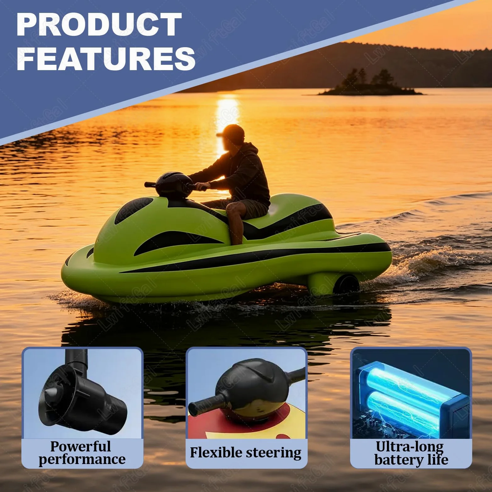 Moto AcuáTica Inflable De Verano con Scooter Submarino (Motor De 250w), Capacidad de Carga 100 kg, 60 min de Uso, 6-8 km/h, para Snorkel Buceo Natación Green