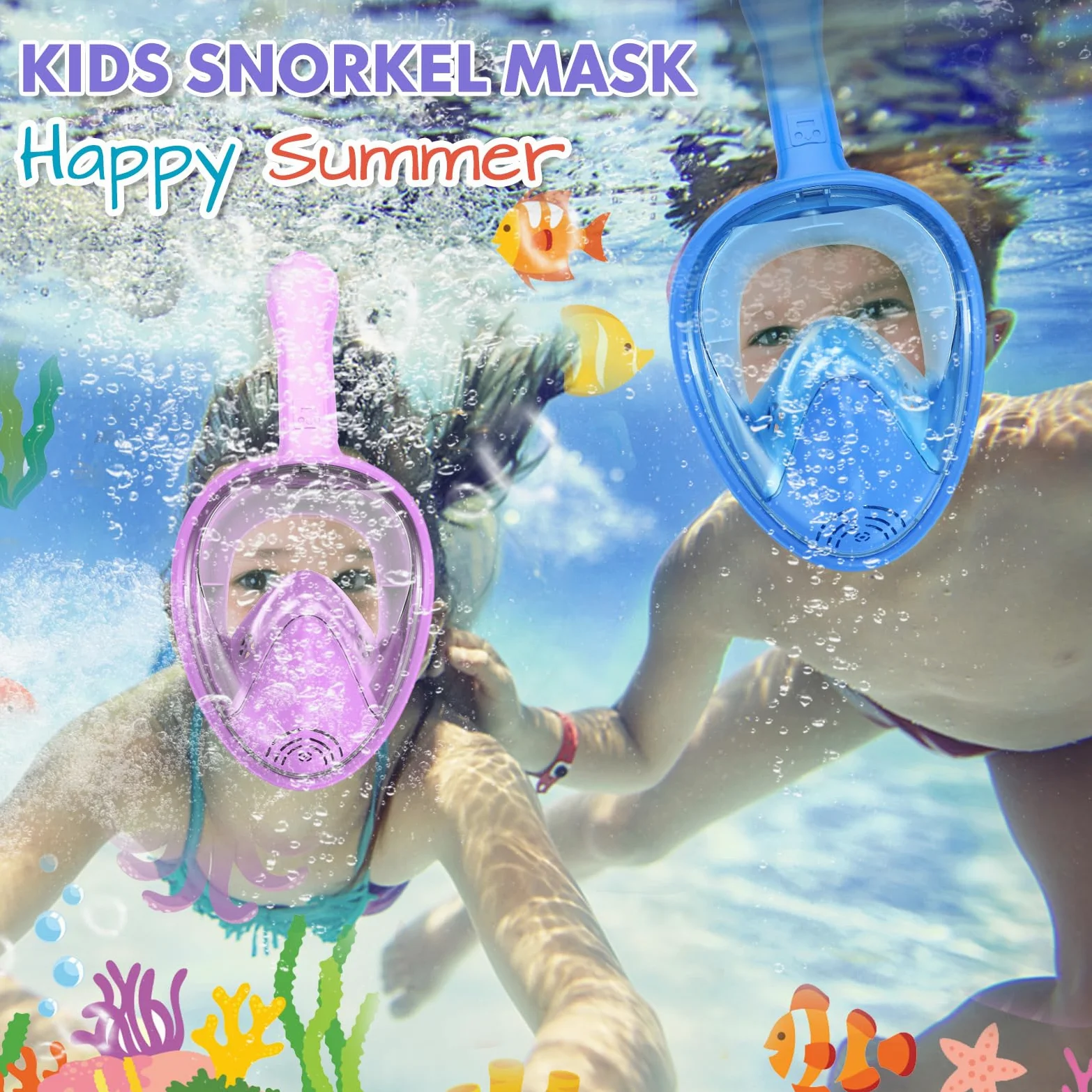 Máscara de esnórquel para niños de 3 a 14 años con soporte para cámara, vista panorámica de 180 grados, juego de esnórquel antivaho y antifugas