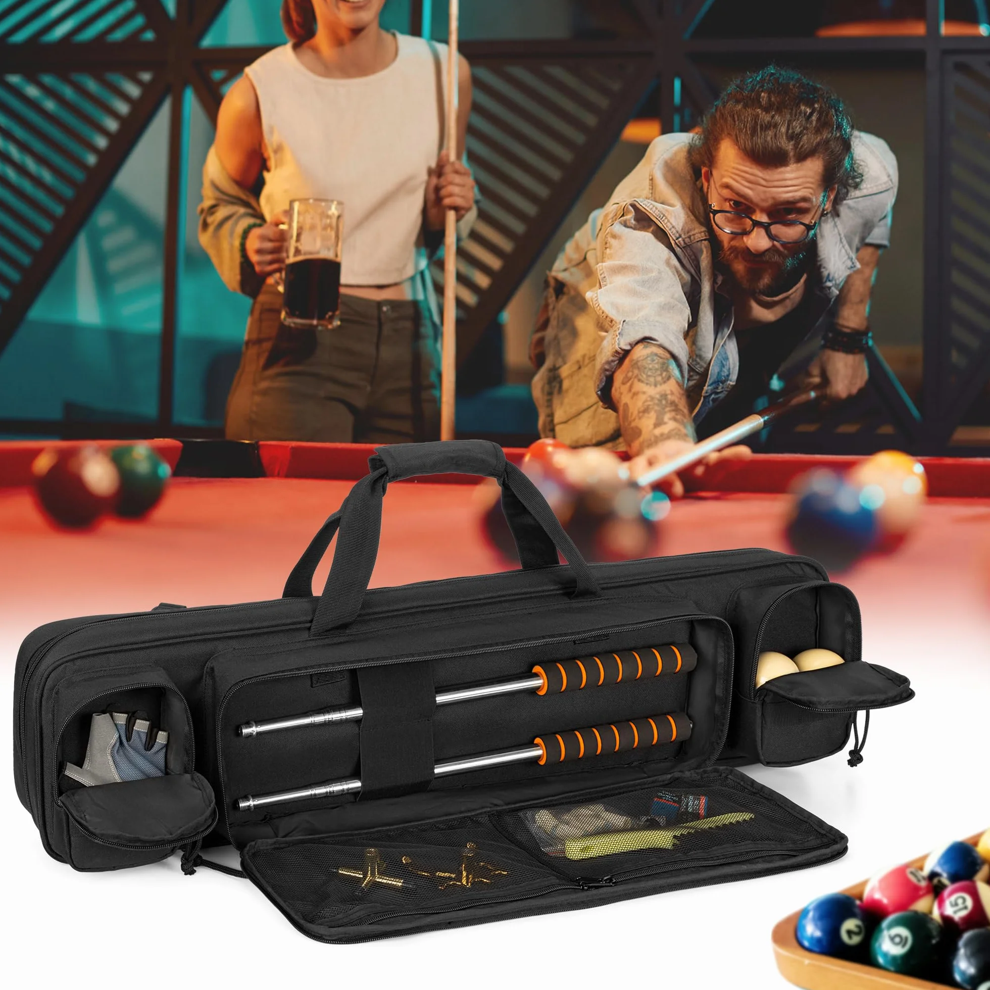 Rexmica Funda para Tacos de Billar, Bolsa de Transporte con Asa y Correa de Hombro Desmontable