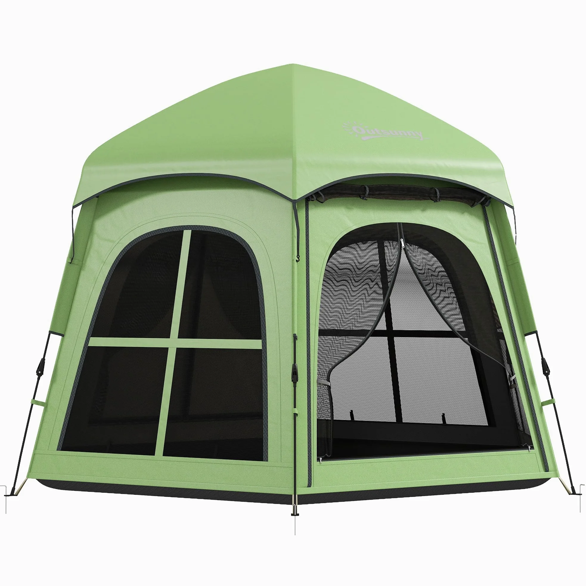 Outsunny Tienda de campaña emergente, tienda de campaña instantánea con 2 puertas y 4 ventanas y bolsa de transporte, 3000 mm, impermeable, para 3-4 personas