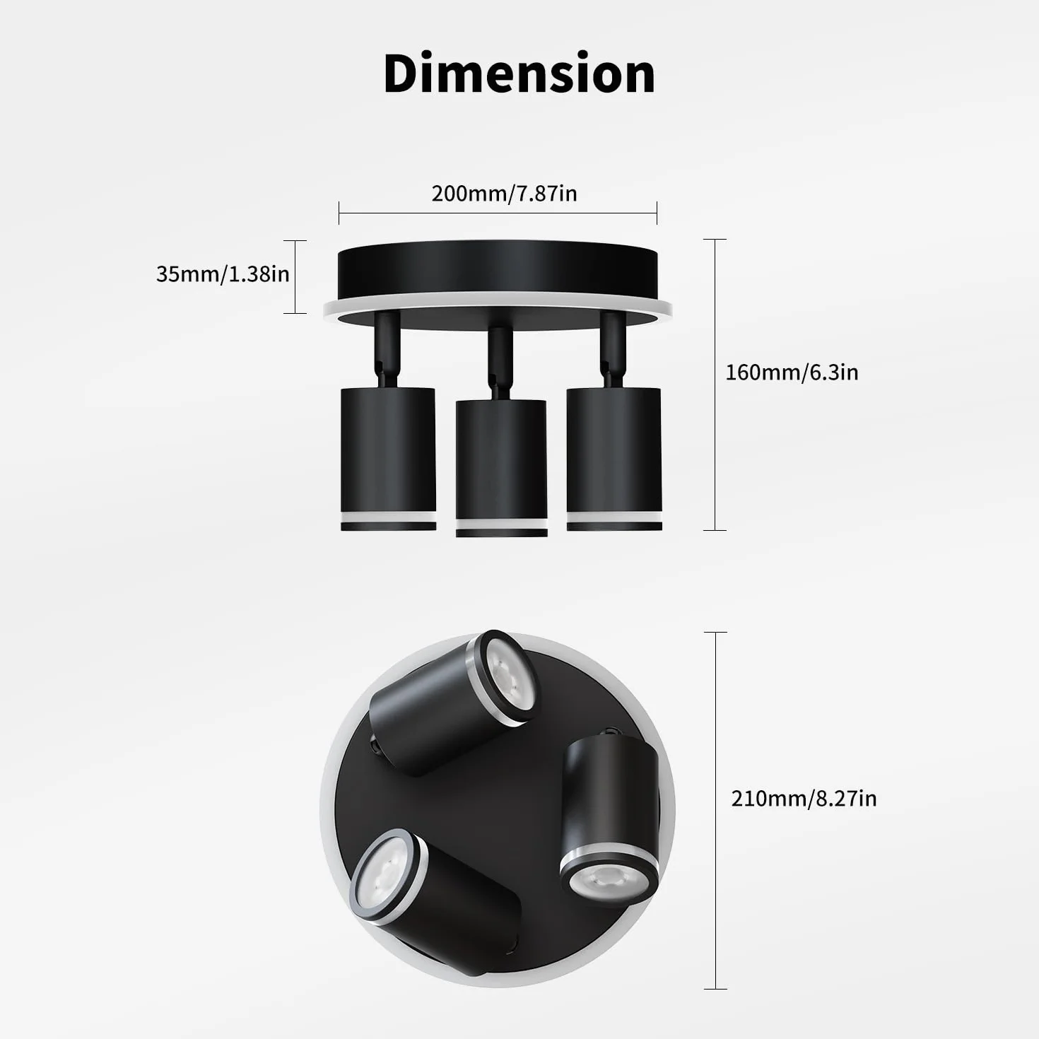LVWIT Lámpara de Techo LED Giratorio 3 Focos GU10 Negro Metal