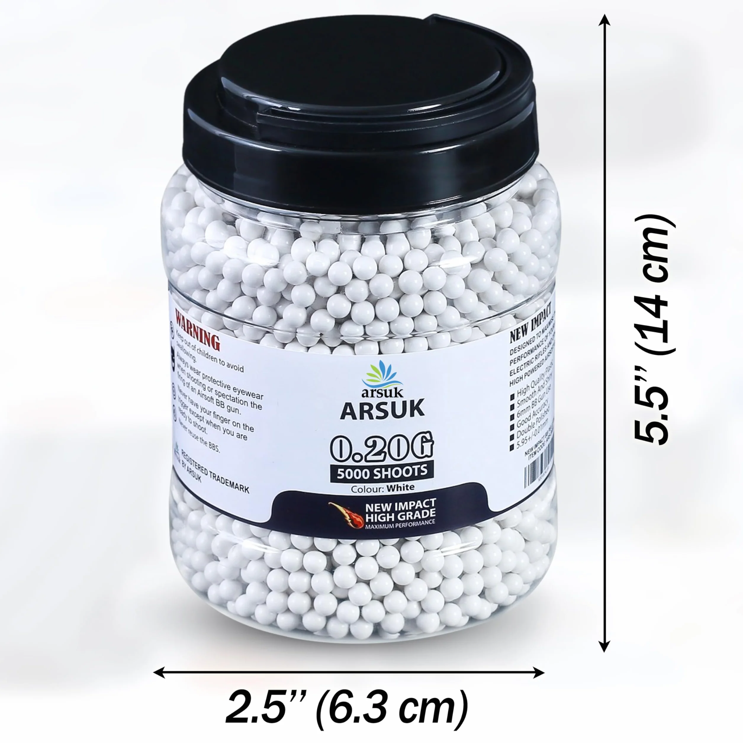 ARSUK Balines Airsoft 6mm 0,20g 5000 Unidades Bolas BB Plásticas Sin Costuras