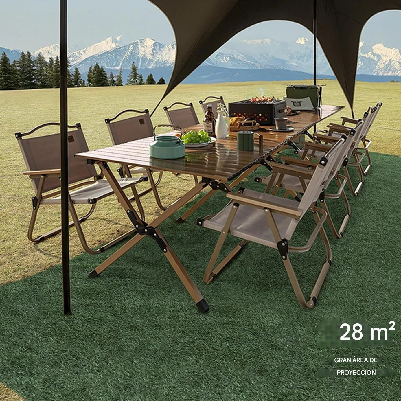 Toldo Exterior, Sombra Rápida para Camping, Estructura Resistente con Protección Solar para Barbacoa Boda Jardín Picnic Piscina Césped Terraza Porche