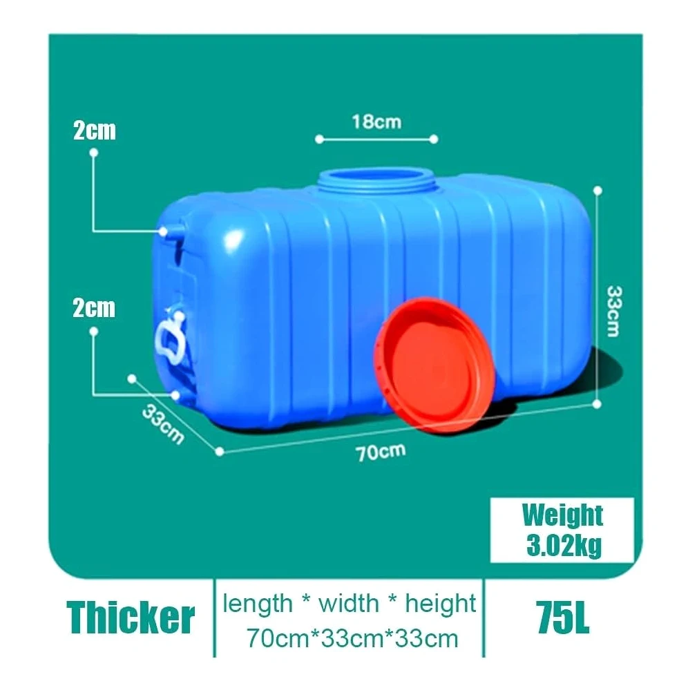 Cubo de plástico Cuadrado para Camping de 45L/75L/100L, contenedor de Agua para Coche, Color Azul, Apto para Uso alimentario, con Tapa y asa, Barril de Agua Multifuncional.