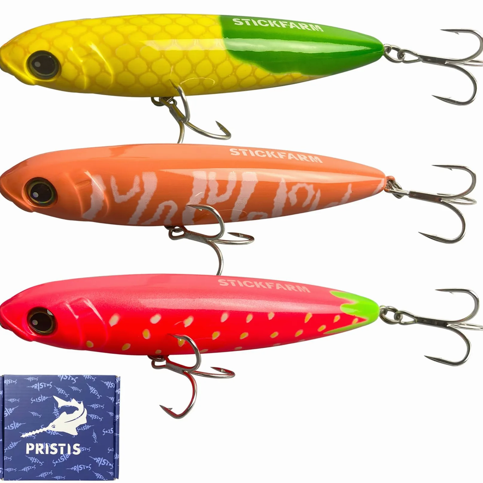 Pristis StickFarm - 3 piezas de palitos flotadores, señuelos de pesca de lubina de agua salada y agua dulce, con revestimiento delicado y ganchos de calidad, regalos creativos de pescador, caminantes