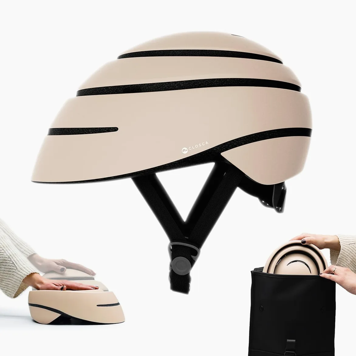 CLOSCA. Casco Plegable para Bicicleta y Patinete eléctrico. Ligero, Compacto y homologado. Diseño Urbano Unisex para Hombre y Mujer. Casco Bici Adulto para Ciclismo y Ciudad.
