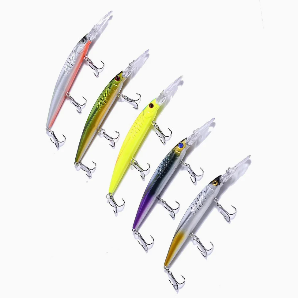 Señuelos de Pesca Blandos, 5PCS Señuelos de Pesca de plástico ABS Cebos Crankbaits hundidos con Ojos 3D Tres anzuelos triples for Agua Dulce Señuelos de Agua Salada Pesca en el océano