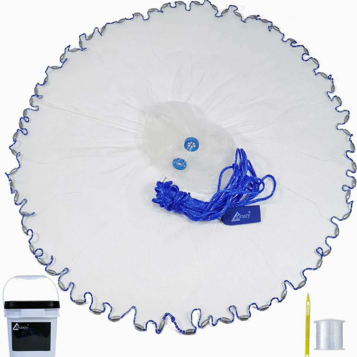 Drasry Red de pesca de agua salada para trampa de cebo con plomos pesados, red de tiro de peces. Tamaño de redes de agua dulce de 0,9 m/1,2 m/1,5 m/1,8 m/2,1 m/2,4 m/2,7 m/3 m