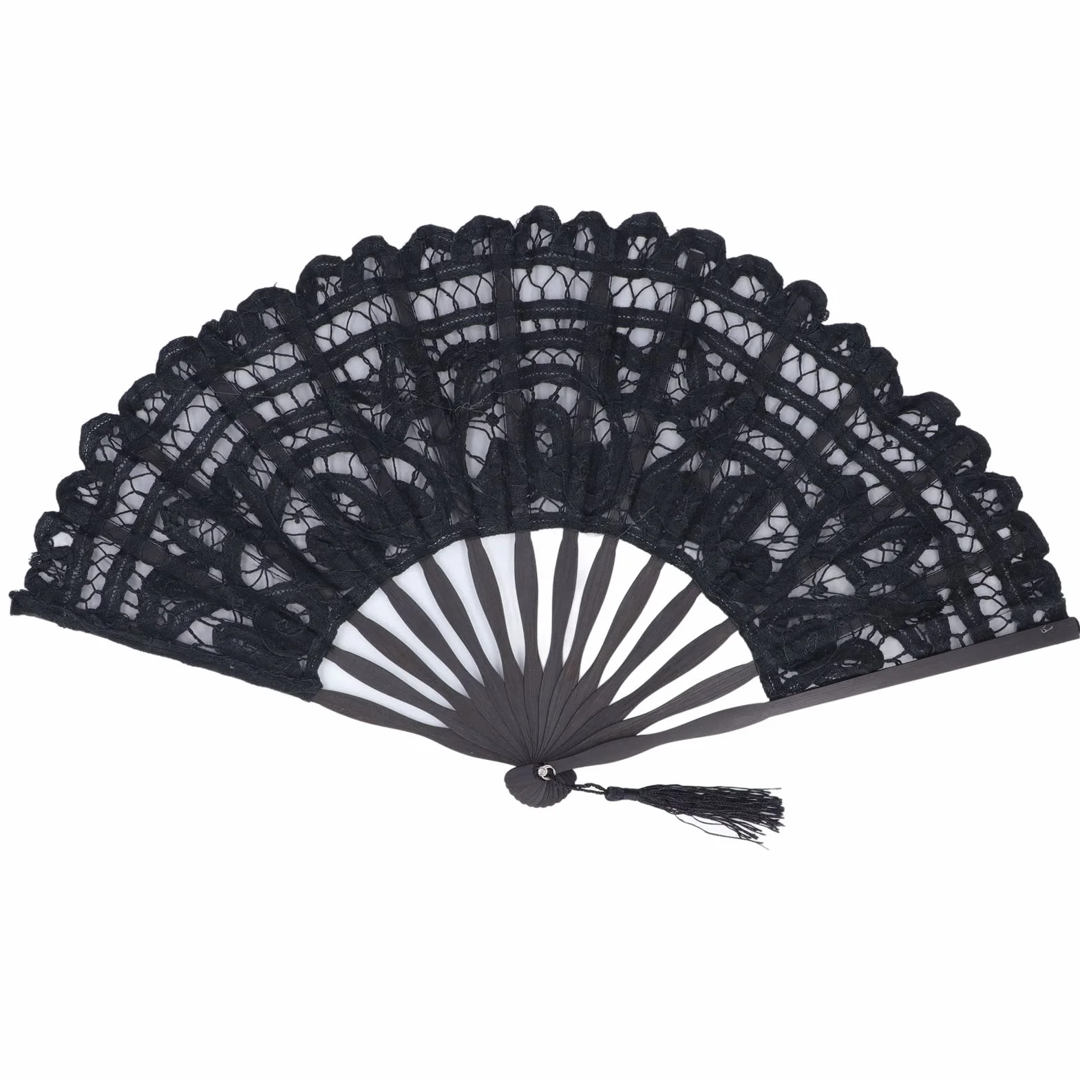 TOPINCN Abanico de Mano Plegable de Encaje de Algodón Abanico de Mano Nupcial Bordado con Bastones de bambú para la Decoración de la Boda Fiesta de Baile (Negro)