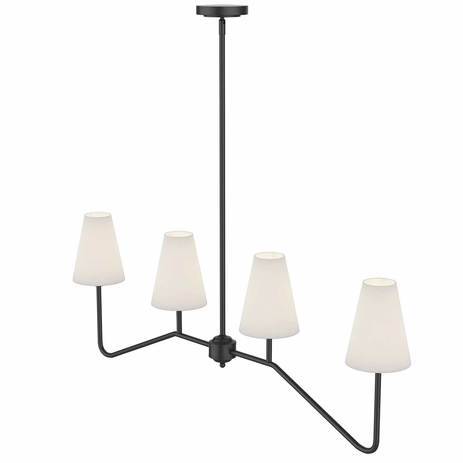 47" W 4-Light Linear Kitchen Island Lighting Fixture Classic Chandelier Matt Black White Linen Shades 160W