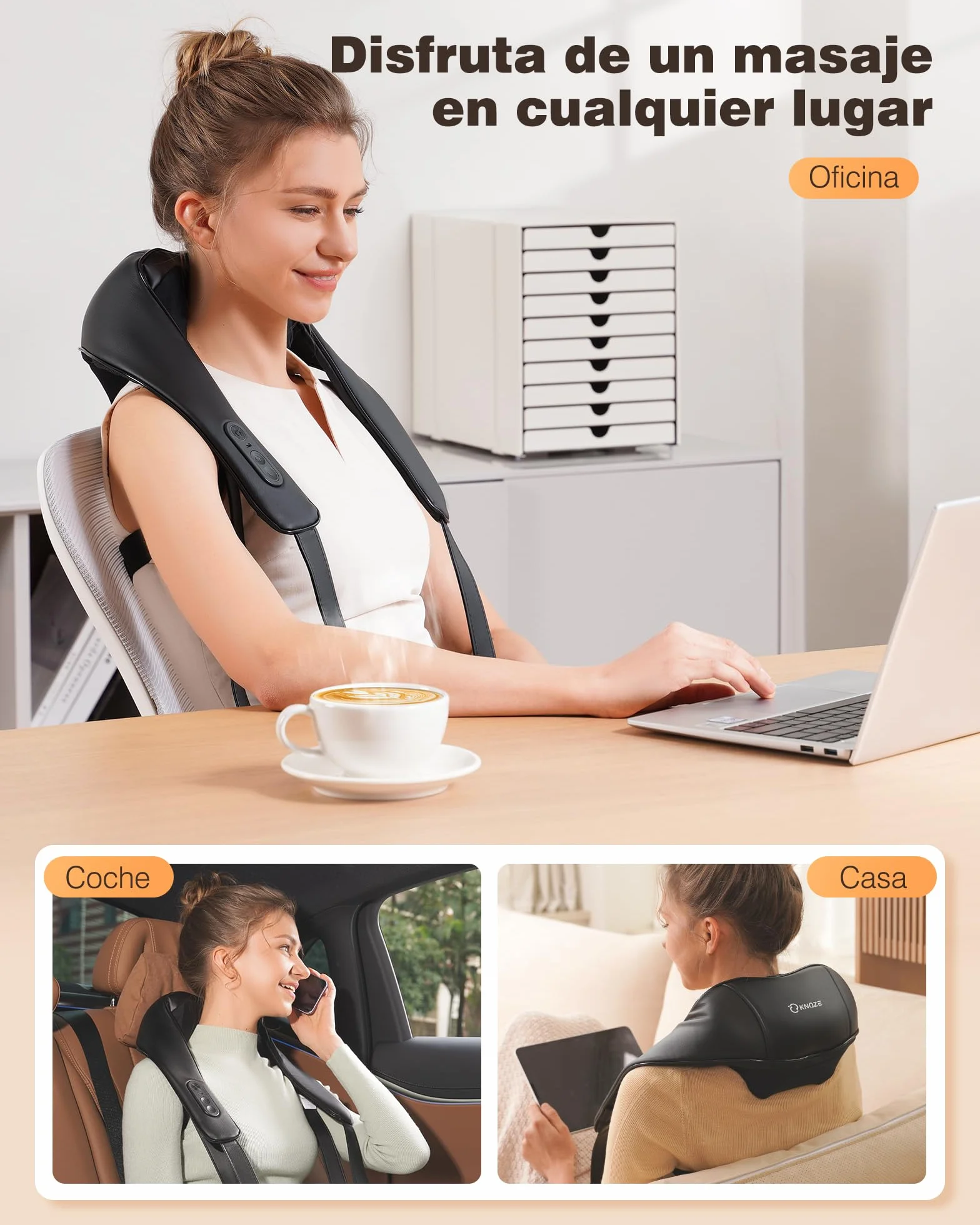 Masajeador cervical y espalda inalámbrico Shiatsu 4D con calefacción de grafeno, Regalo para mujer hombre