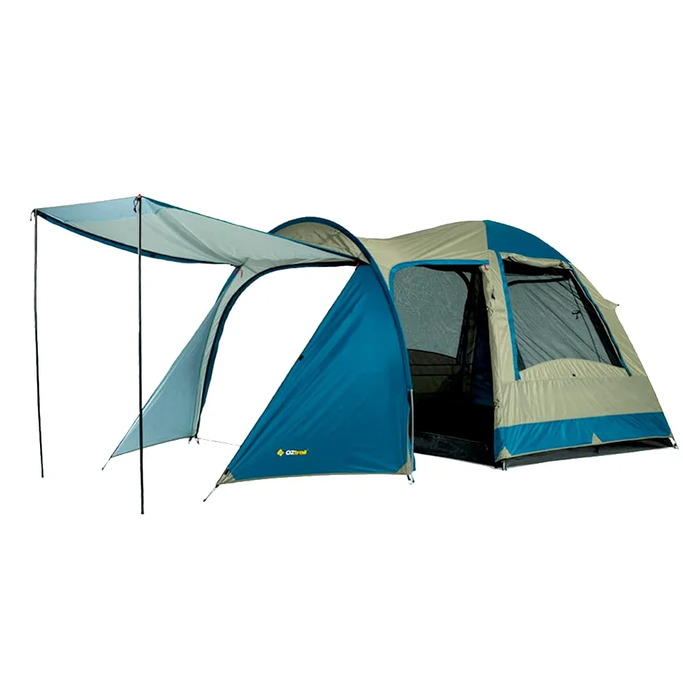 Oztrail Tasman 4V Plus Dome Tent Camping Outdoor 4 Person Shelter (Standard) | Material: Polyester | Camping & Hiking | Front Vestibule | Light Attachment Point | Silver Coated UVTex 2000