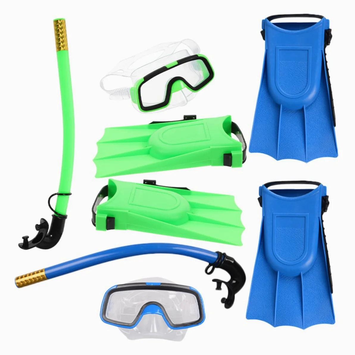 Gatuida Gafas De Buceo para Azul y Verde Gafas De Snorkel Semisecas y Aletas Cortas para Nadar para Buceo Piscinas y Snorkel Playas