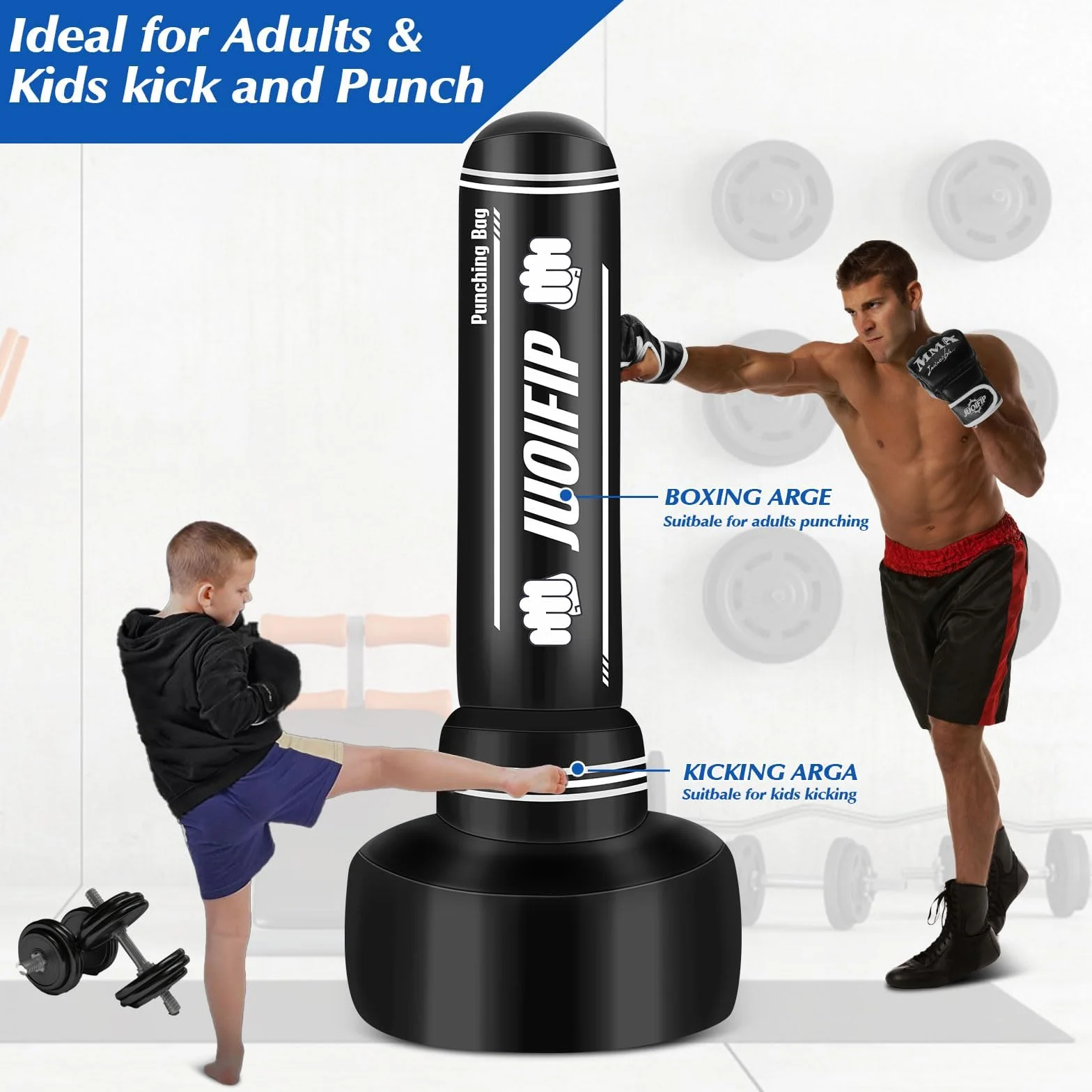 Saco de Boxeo Inflable 180cm- Saco de Boxeo Adulto con Guantes de Boxeo y Bomba de Aire eléctrica, Mujeres Hombres Stand Kickboxing Bolsas para Entrenamiento MMA Muay Thai Fitness Principiantes