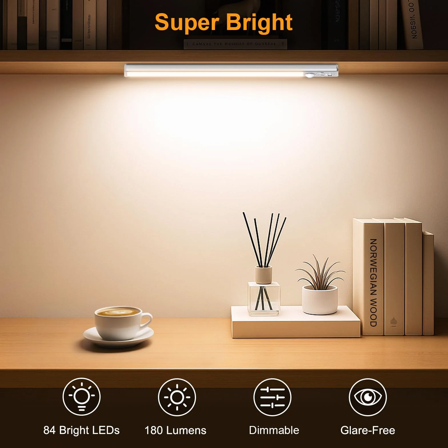 Gritin Luz de Armario Recargable 26CM Superbrillantes Luces Cocina 3 Colores 5 Niveles de Brillo Sensor Movimiento 2 Pack