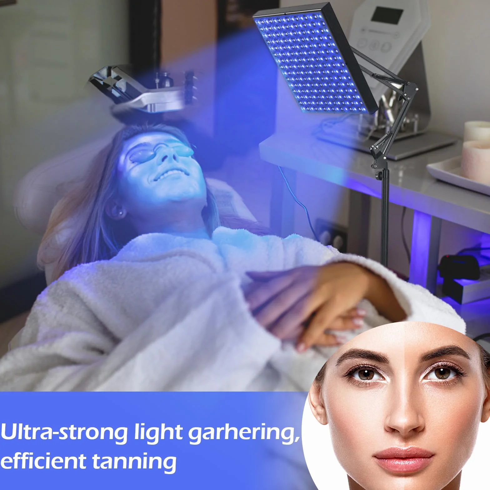Lámpara Bronceadora 45W 460nm 225 LEDs Facial y Cuerpo con Soporte Ajustable