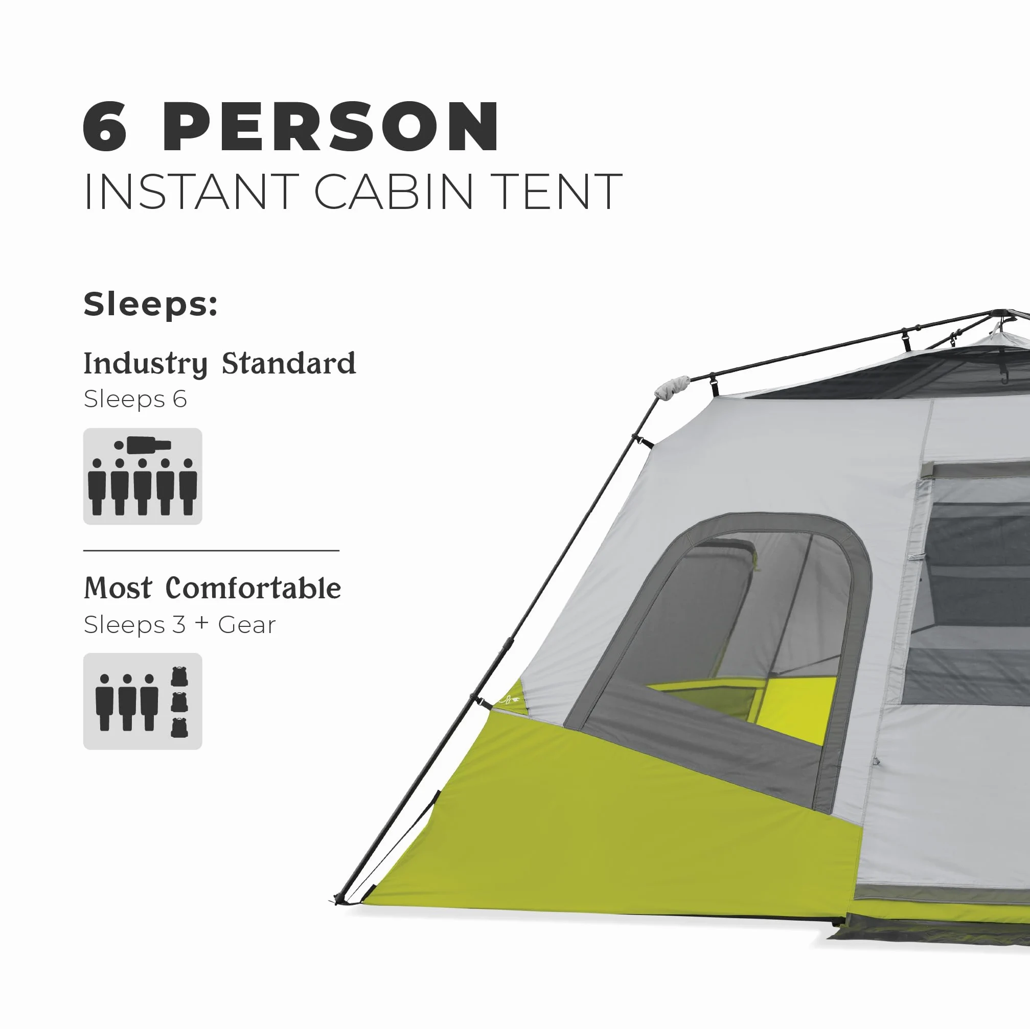 CORE Tienda de campaña instantánea para 6 personas | Tienda de campaña portátil grande desplegable con fácil instalación de campamento de 60 segundos para acampar familiar | Organizador colgante