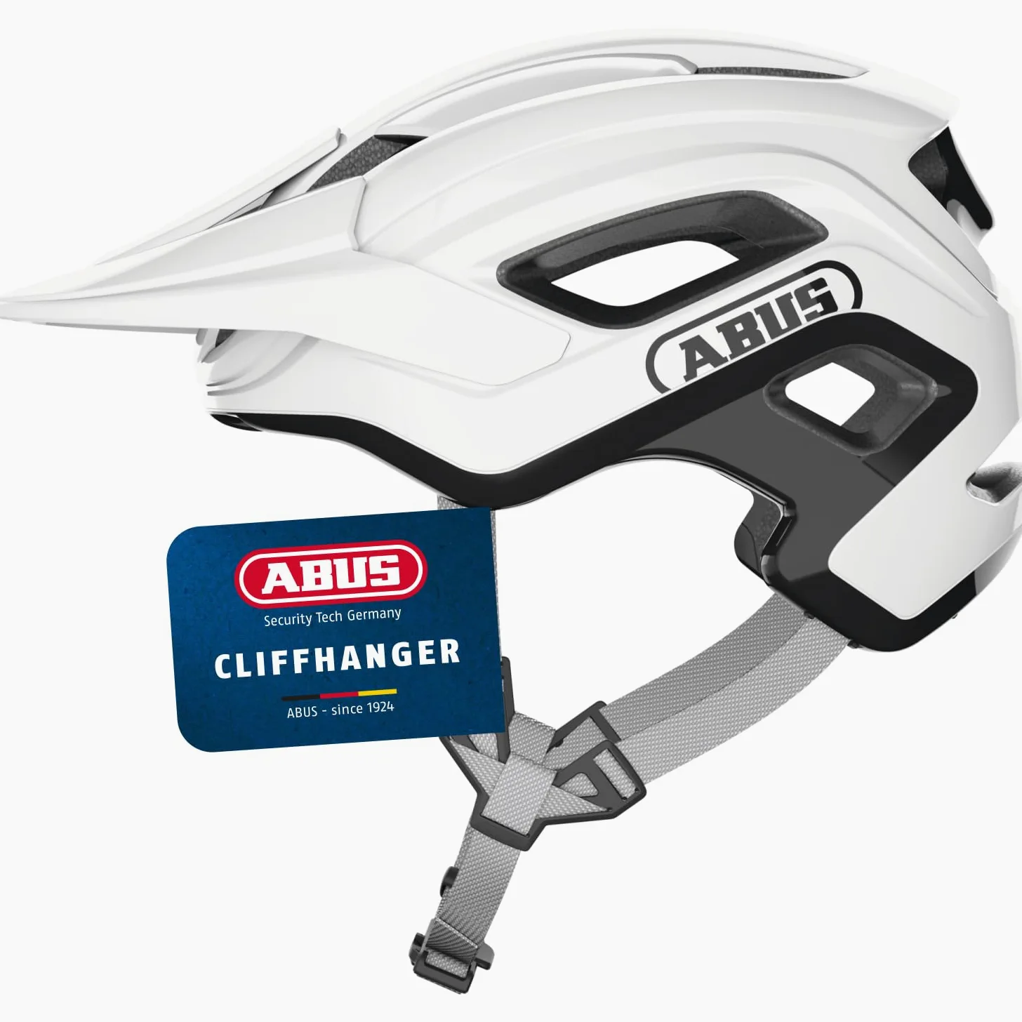 ABUS Cliffhanger Casco MTB de Bicicleta, Alpine White, L | Casco de montaña para singletrail y enduro, cierre magnético, visera regulable, almohadillas lavables