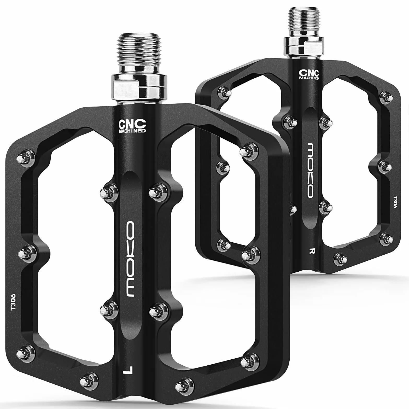 MoKo Pedales para Bicicleta de Montaña 2 Paquetes, Pedales de Aluminio Mecanizados CNC con 3 Rodamientos Sellados, 24 Clavos Antideslizantes, para Bicicleta de Carretera, Bicicleta Eléctrica