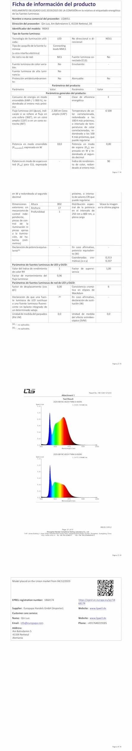 LQWELL Lámpara de Techo LED IP44 18W 6000K 1600LM Cuadrada Plana 220x24 mm