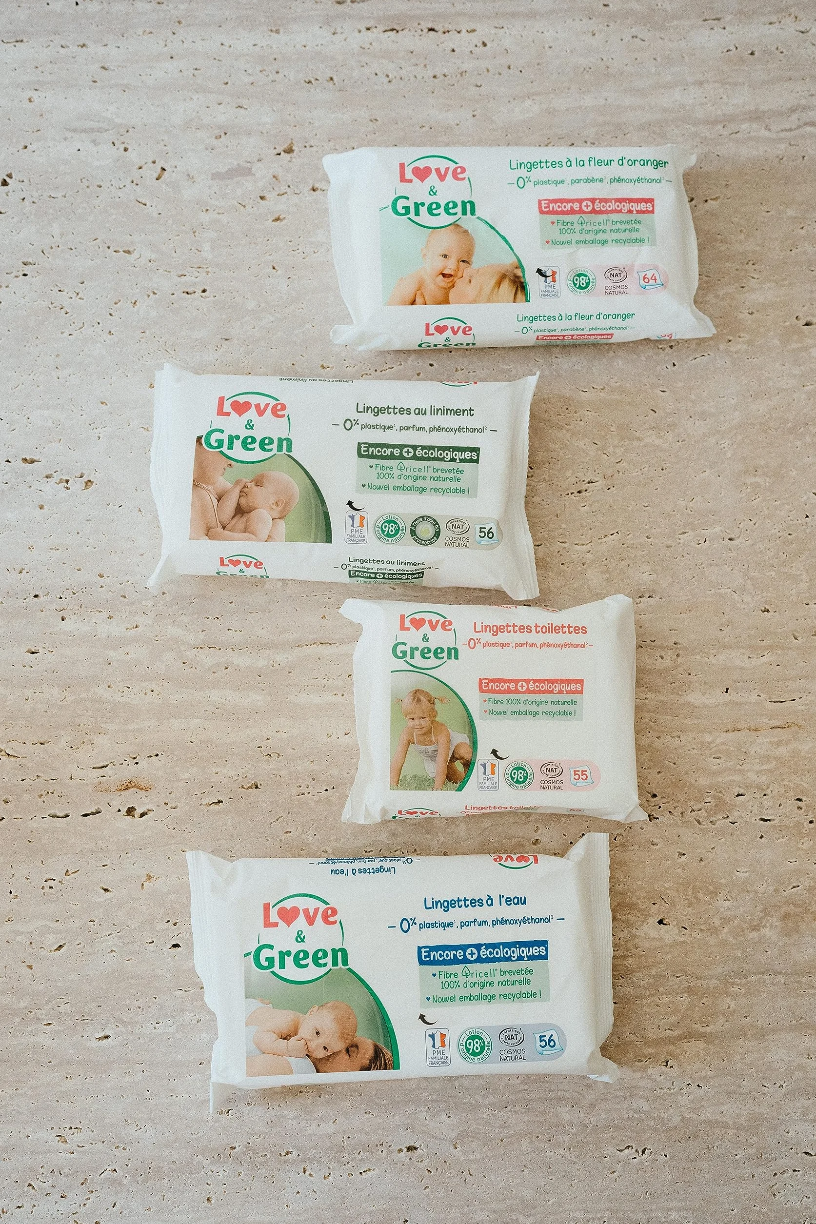 Love & Green Toallitas de lino ecológicas – 56 uds – Certificado Cosmo Natural