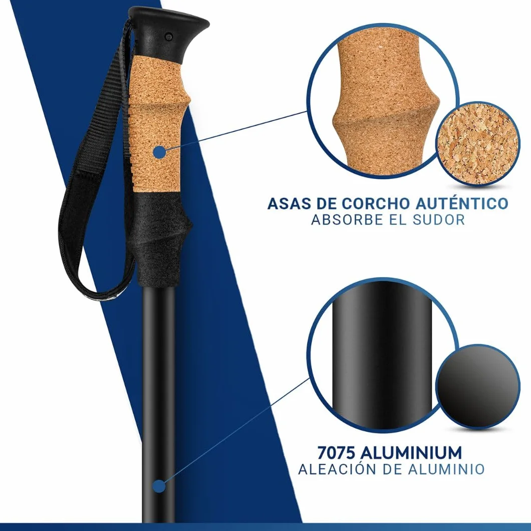 Bastones de Senderismo y Bastones de Marcha nórdica – Bastones de Senderismo telescópicos con Juego de topes de Goma – Bastones de Trekking para Hombre y Mujer – Extra Ligero y Ajustable con Mango de