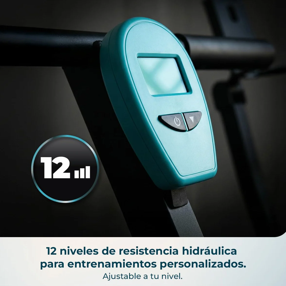 Cecotec Máquina de Remo Hidráulica Drumfit Rower CompactROW. 12 Niveles de Resistencia, Peso hasta 110kg, Fortalece Brazos, Espalda y Mejora la Resistencia Cardiovascular