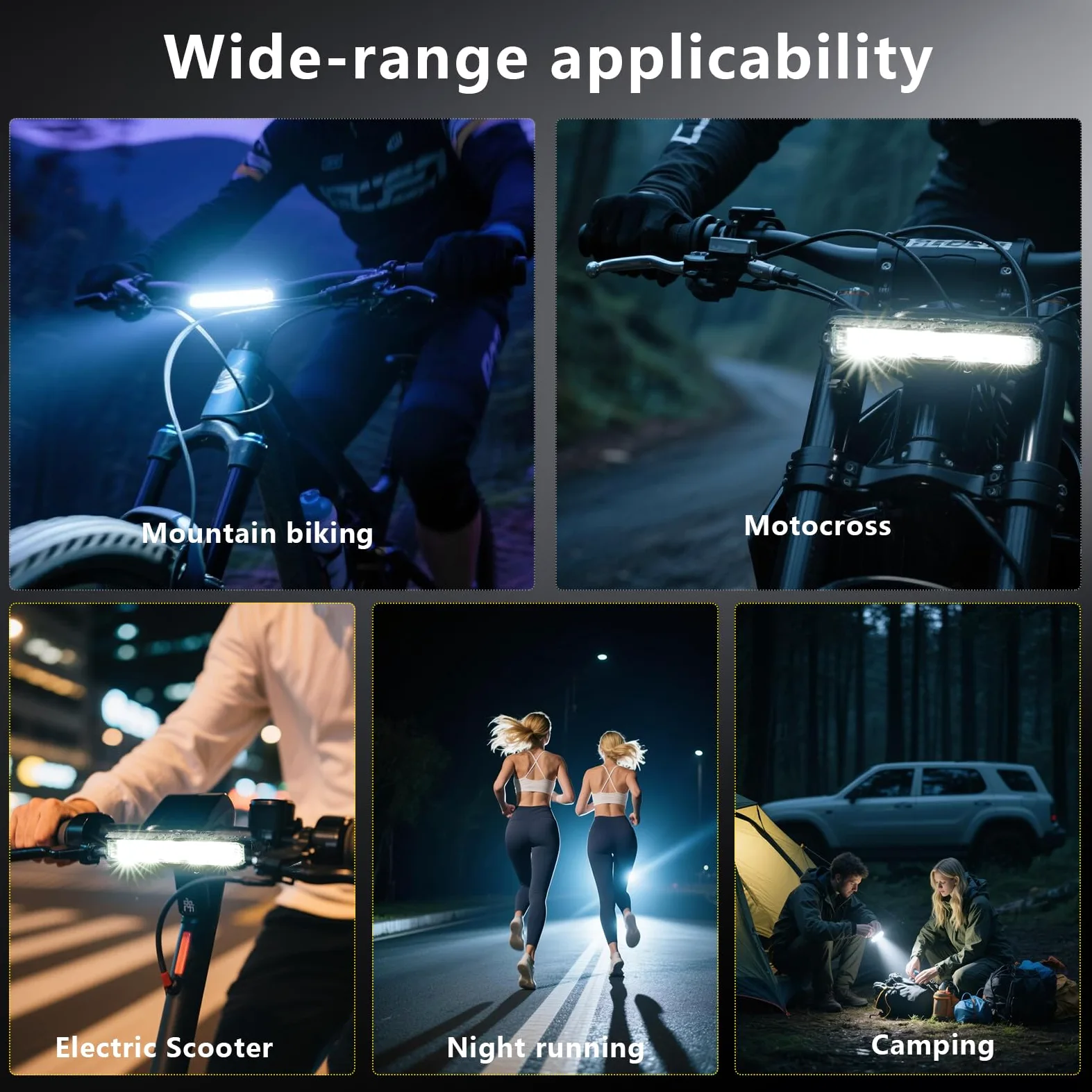 Barra de luz para bicicleta eléctrica, luz frontal superbrillante, batería recargable IPX5, impermeable, 5 modos de faro de bicicleta para bicicleta de montaña, conducción nocturna
