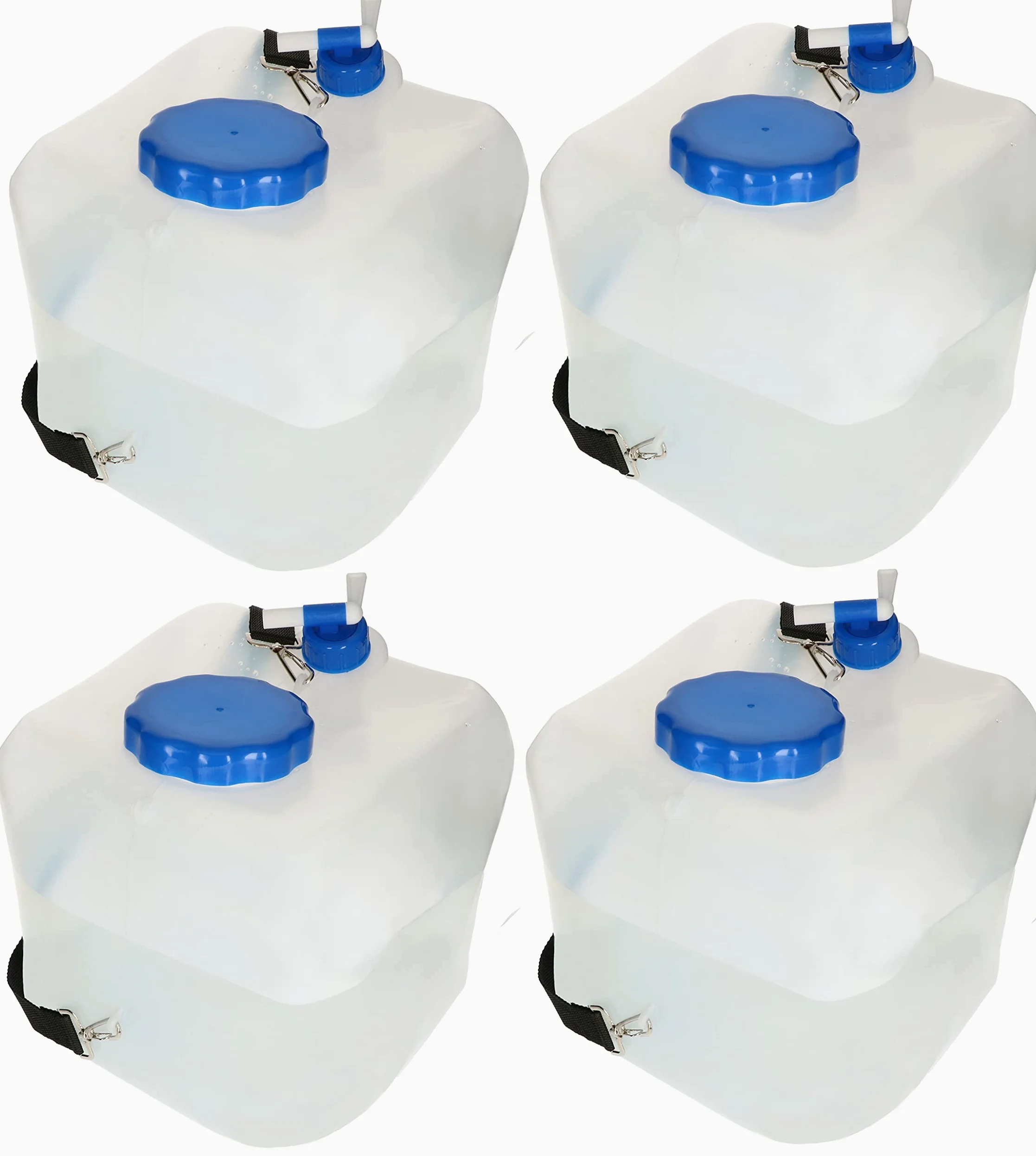 KOTARBAU® 4 x Bidones de agua plegable con grifo 16 litros, Contenedor de agua plegable, Depósito portátil con correa de transporte, Bidón garrafa con grifo de vertido, Recipiente de agua para camping