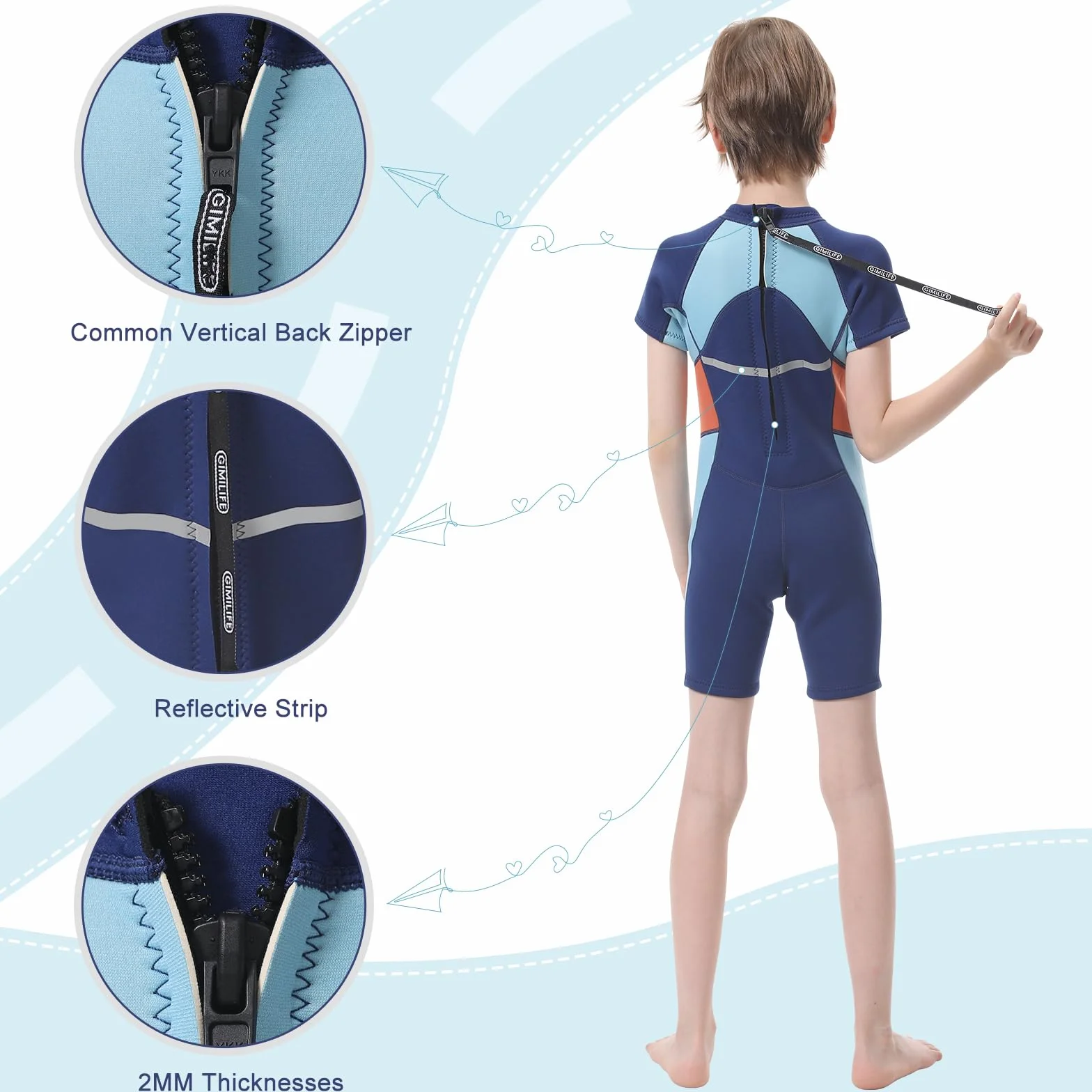 Gimilife Traje de Neopreno Niño 2mm Térmico Entero y Corto para Buceo y Surf