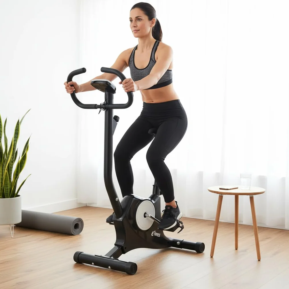 Bicicleta estática de cámara para adelgazar y tonificar glúteos y piernas, resistencia ajustable sensores cardiovasculares pantalla LCD sillín ajustable entrenamiento fitness