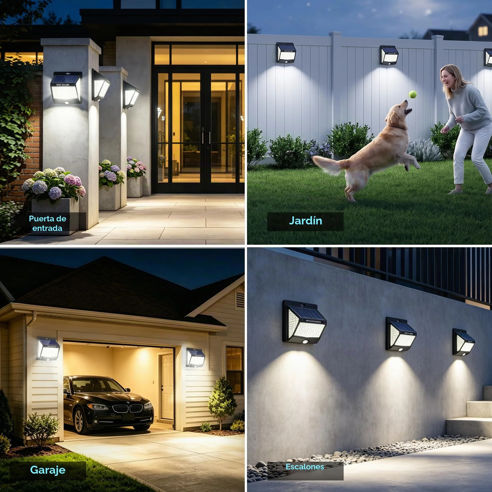 Luz Solar Exterior SEZAC 6 Paquete 270° Súper Brillante Focos Led con Sensor de Movimiento IP65