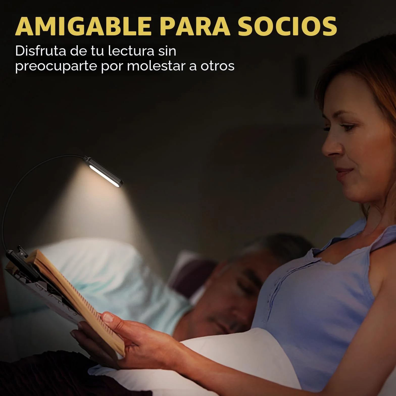 TEAMPD Luz de Lectura USB Recargable, 10 LEDs 3 Colores Atenuación Continua, 360° Flexible con Clip