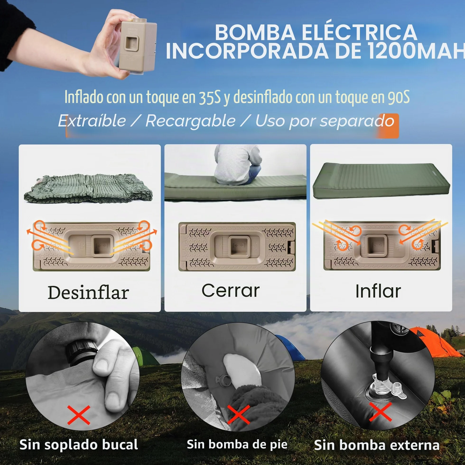 Origem Esterilla Camping Autoinflable 10CM Espesor Colchón Hinchable con Bomba Eléctrica