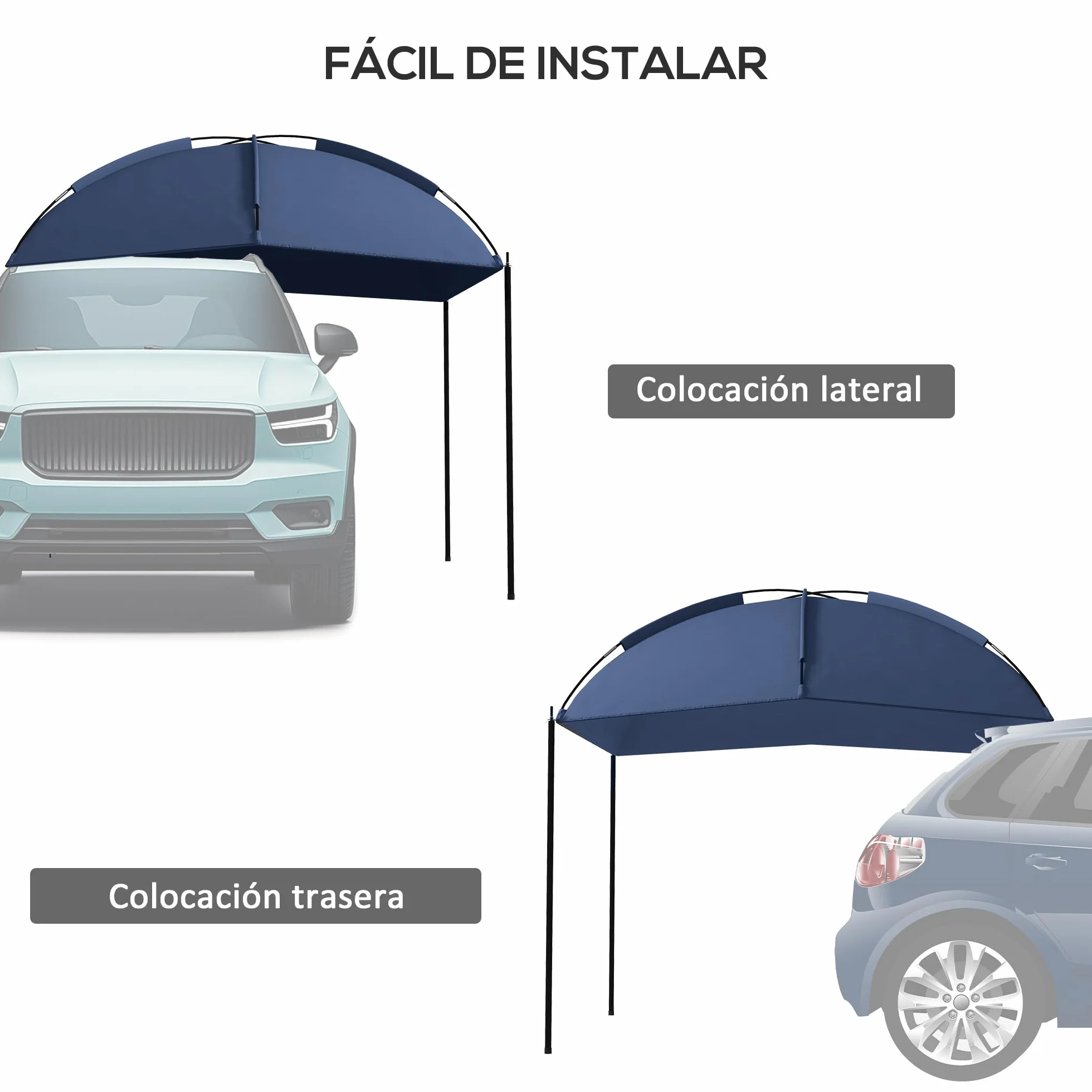 Outsunny Toldo para Coche Toldo para Camping con Altura Ajustable y Bolsa de Transporte Impermeable Anti-UV para Picnic Playa 290x278x230-260 cm Azul Oscuro