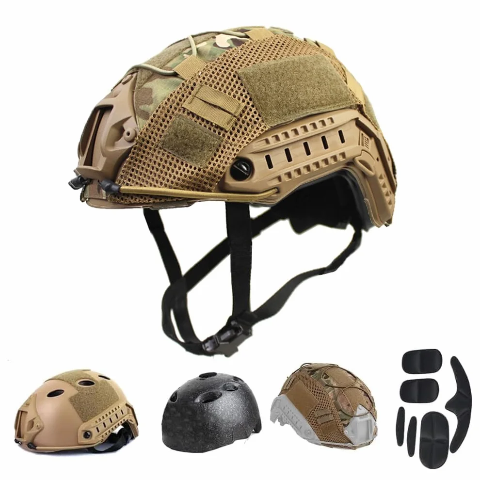 PJ Casco Táctico Militar Fast Paintball Airsoft con Soporte NVG y Riel de Guía Lateral
