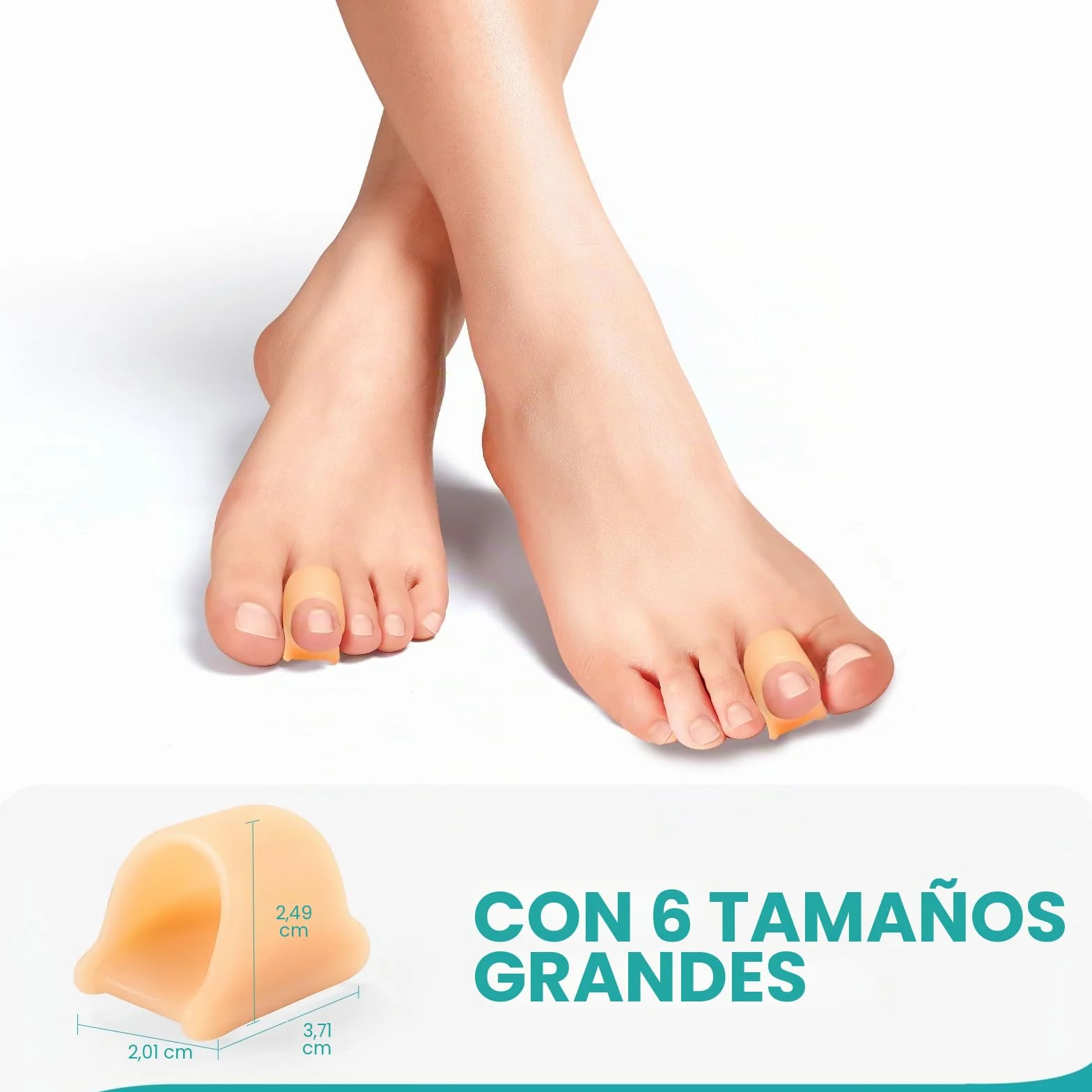 Corrector de dedos en martillo para mujeres - Enderezador de gel blando, realineación de dedos, 6 unidades, Grande, Beige