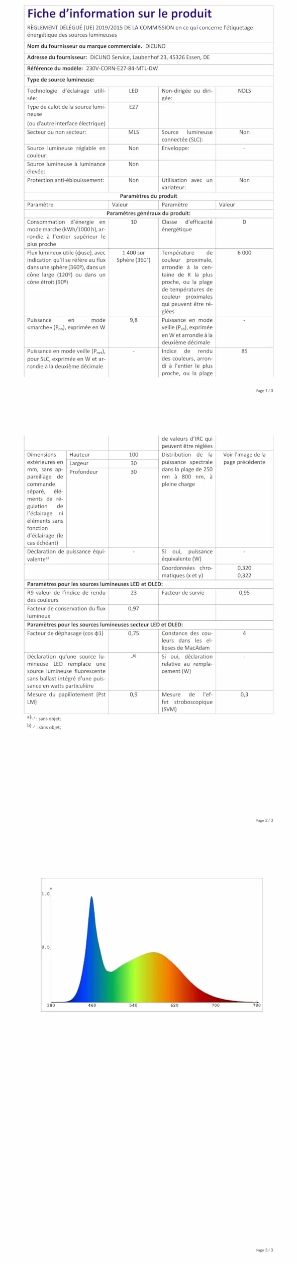 DiCUNO Bombilla LED E27 Maíz 10W 1400lm Luz frío 6000K No regulable 230V Pack de 2