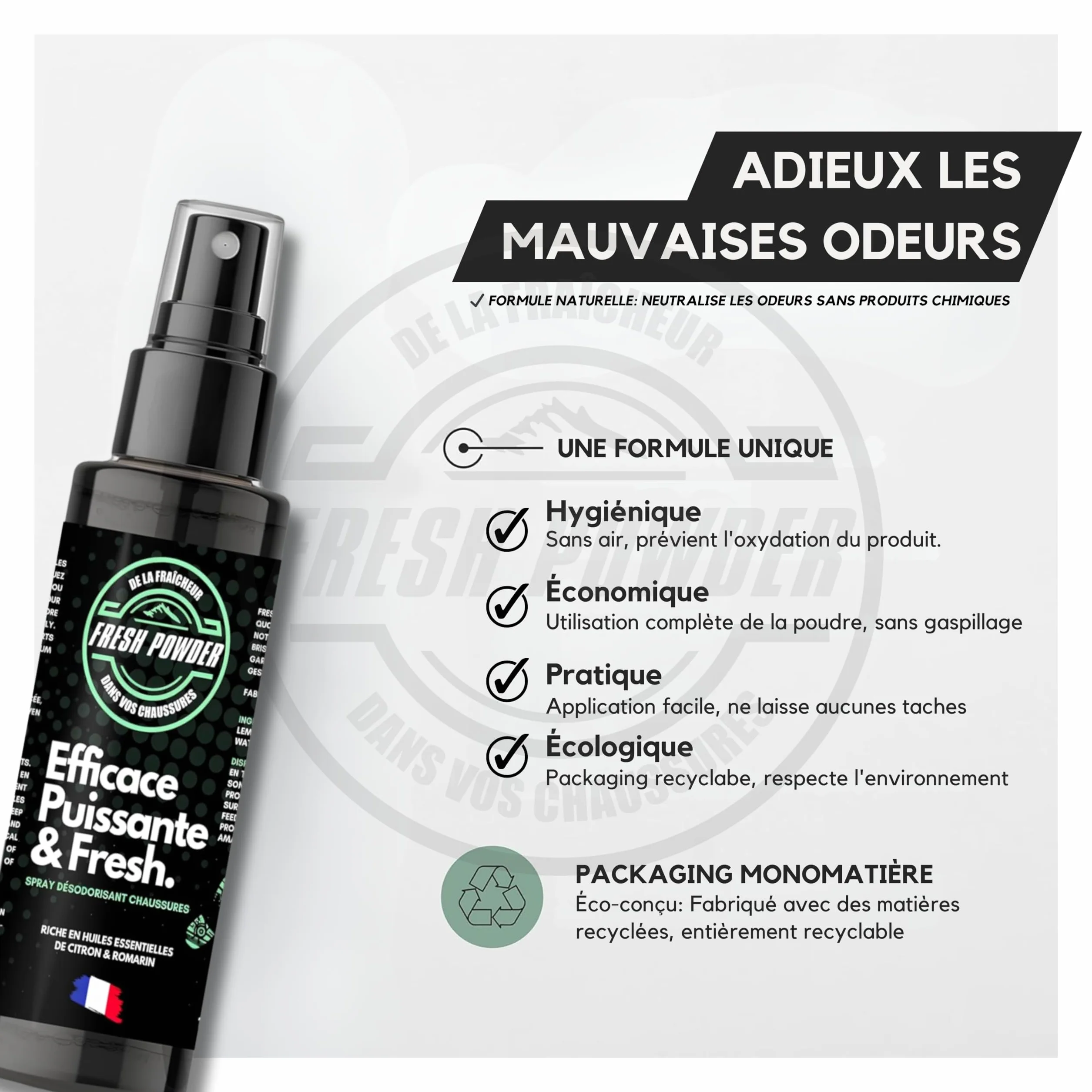 Desodorante de zapatos Fresh Powder Limón 120 ml elimina olores neutraliza humedad polvo natural
