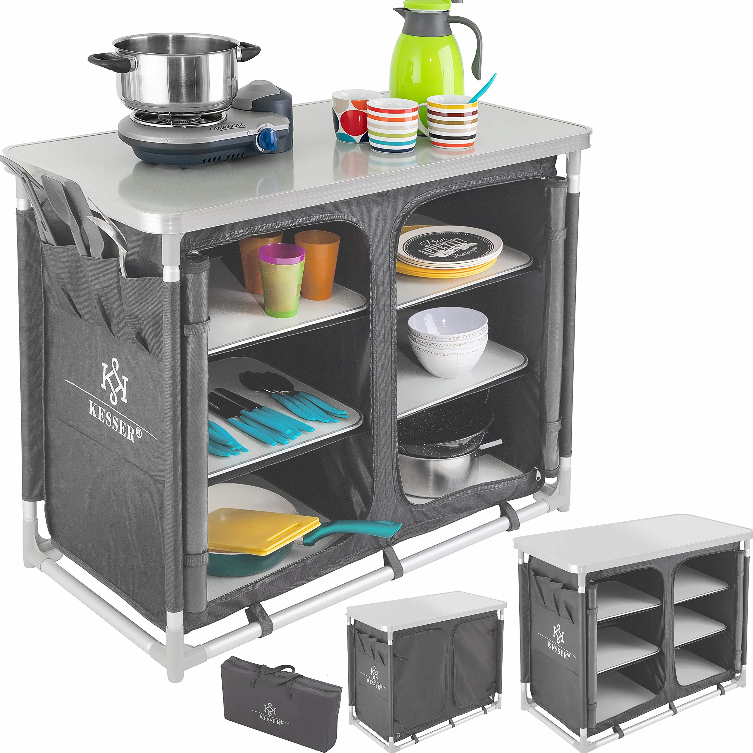 KESSER® Armario de Cocina de Camping, Cocina de Camping con Marco de Aluminio, Incl. Bolsa de Transporte, Armario de Cocina para el Camping, Muebles de Camping, Al Aire Libre