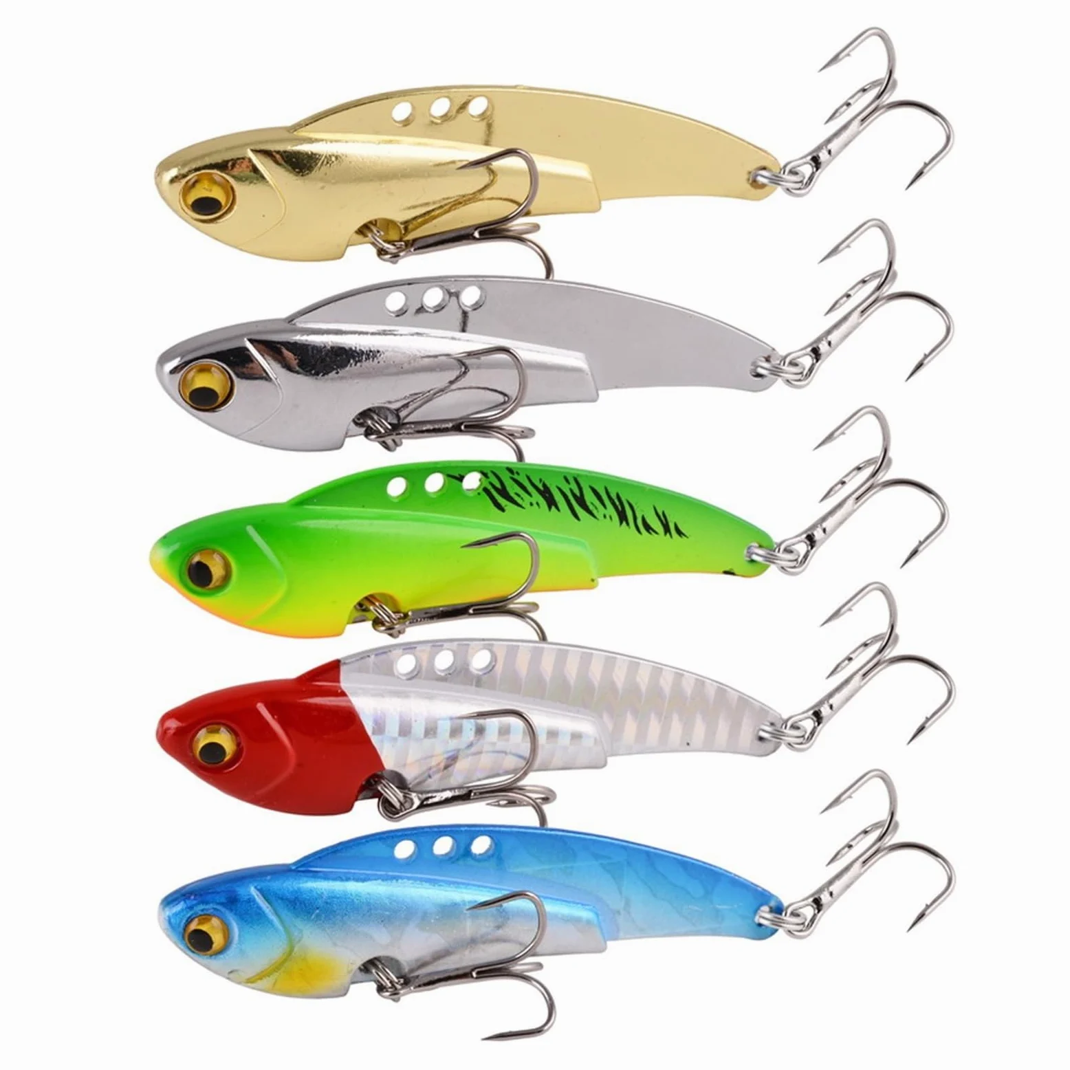 XILILHC 5 Unids/Lote 3D Eyes Metal Vib Blade Señuelo 13g 18g 25g 30g Hundimiento Vibración Cebos Artificial Vibe For Lubina Señuelos De Pesca De Perca