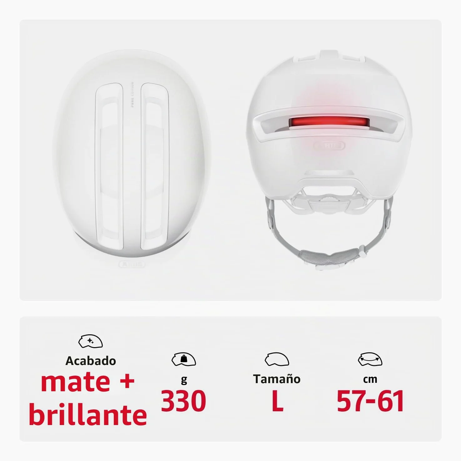 ABUS Casco de Bicicleta HUD-Y con Luz Trasera, Puristic, L | Casco urbano con cierre magnético y luz trasera recargable, para ocio y ciclismo urbano, mujer y hombre