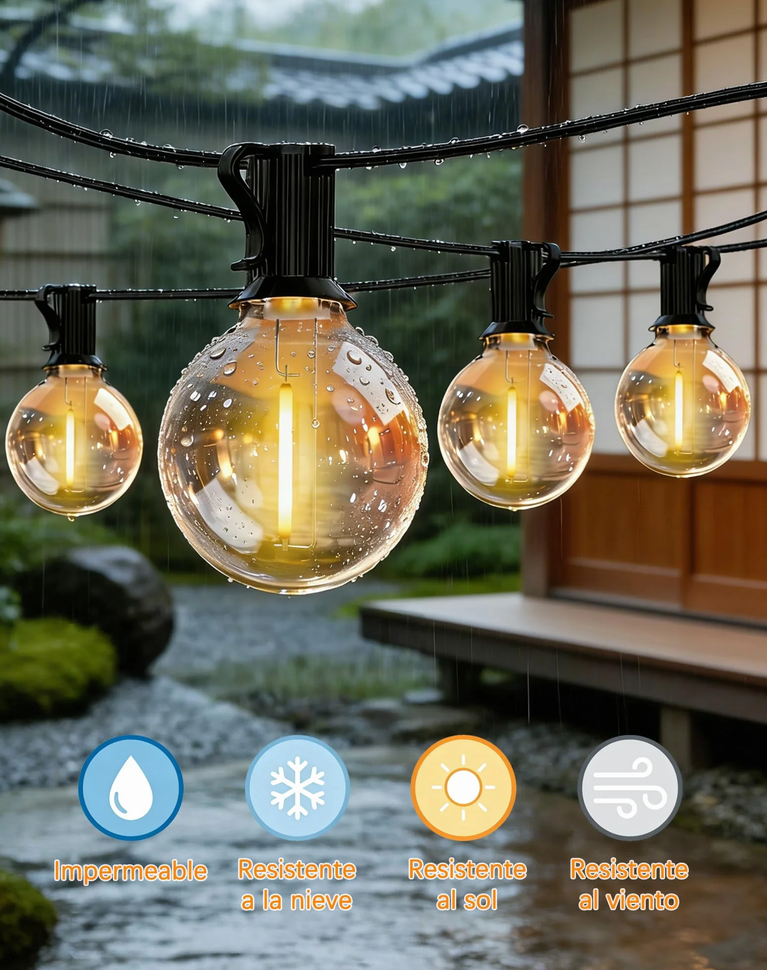Guirnaldas Luces Exterior 15M 25+3 G40 Bombillas Cadena IP44 Impermeables Conectable Decoración Jardín Terraza