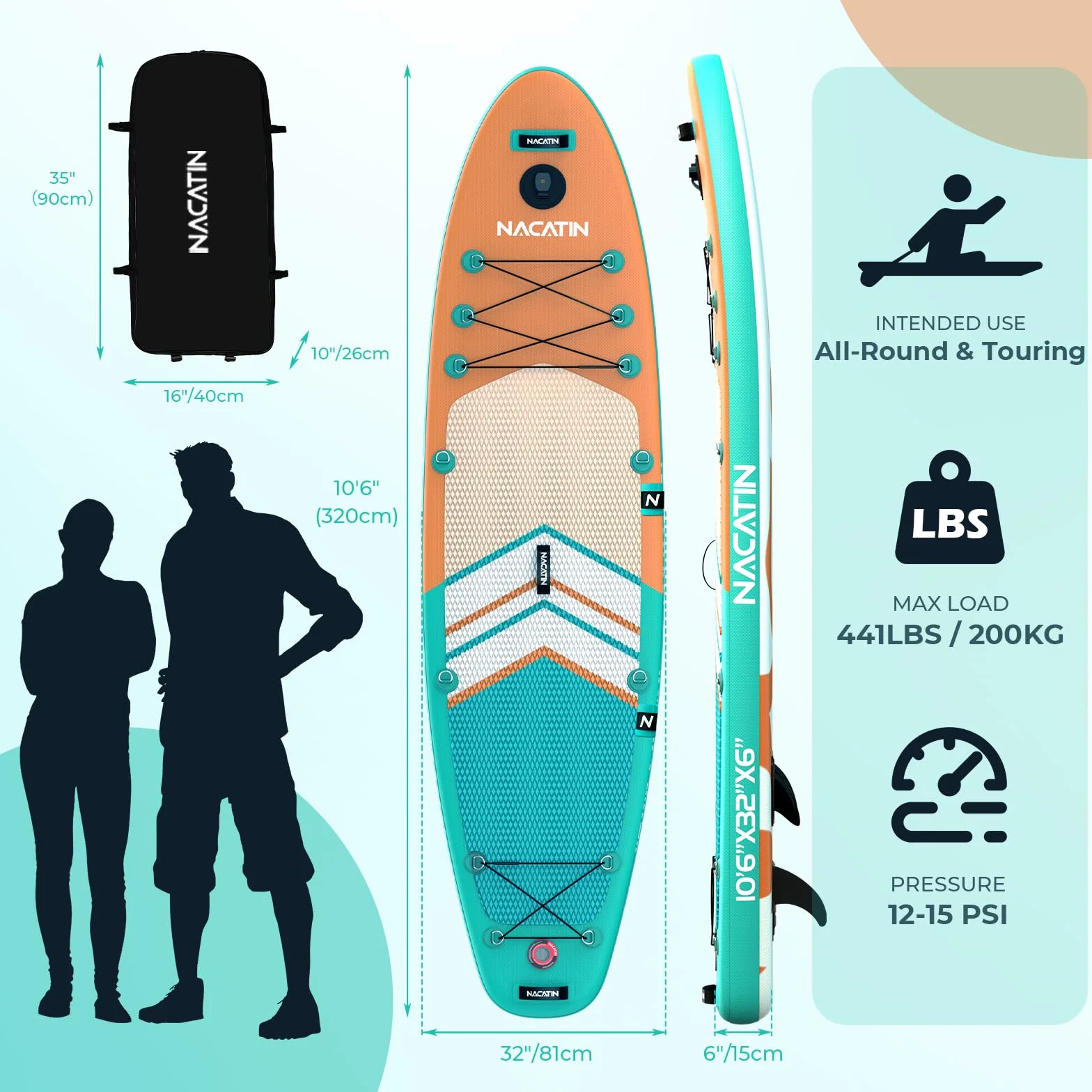 NACATIN Inflable Stand Up Paddle Board SUP (naranja)