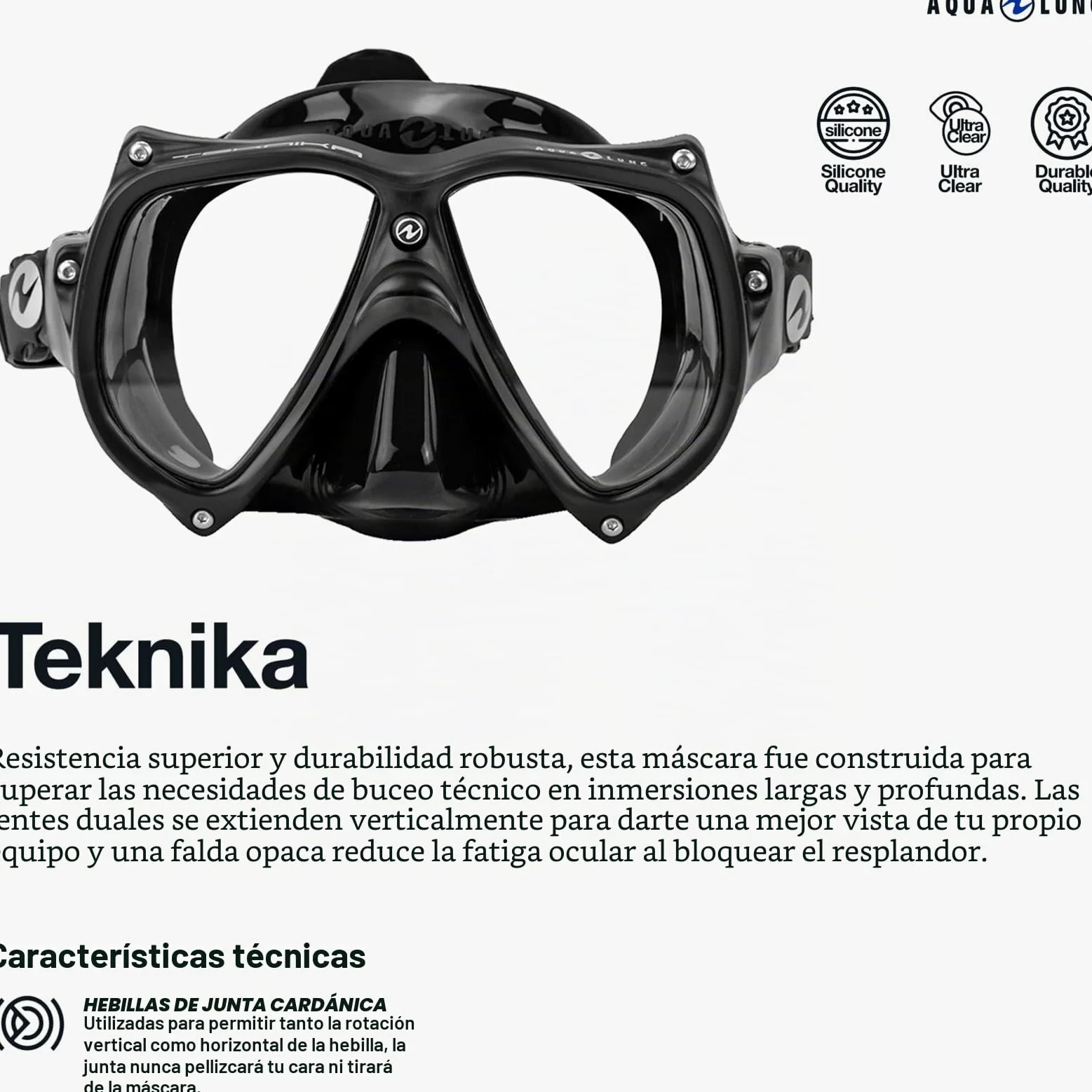 Aqualung TEKNIKA - Máscara de Buceo para Adultos de Vidrio Templado, Montura Resistente a los Golpes, Fácil Ajuste, Cómoda, Se Adapta a Todo Tipo de rostros, Óptimo para Submarinismo y Snorkel