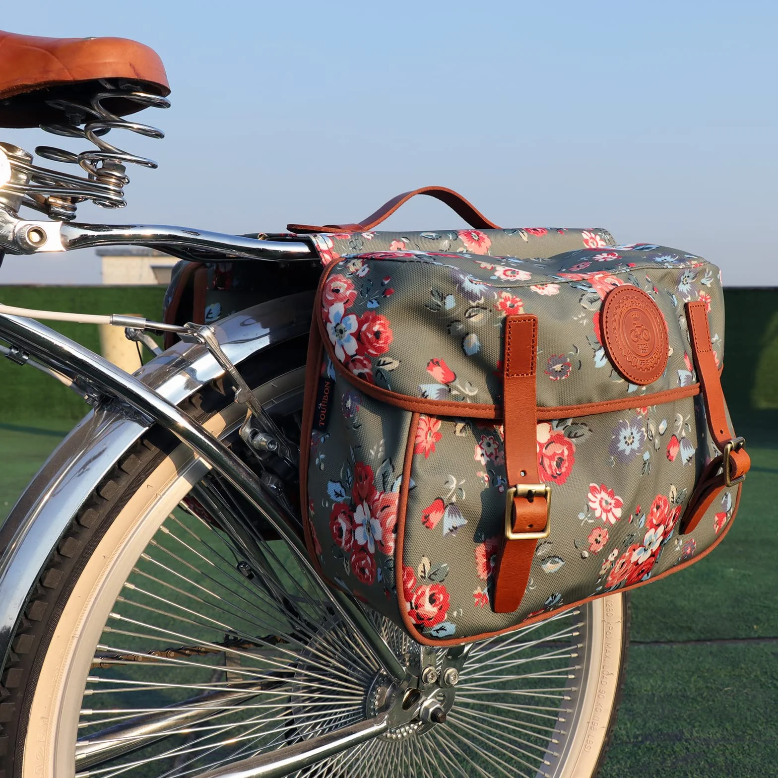 TOURBON - Bolsa de Lona Impermeable para Bicicleta, Doble alforja, para Almacenamiento de Equipaje (patrón de Flores)