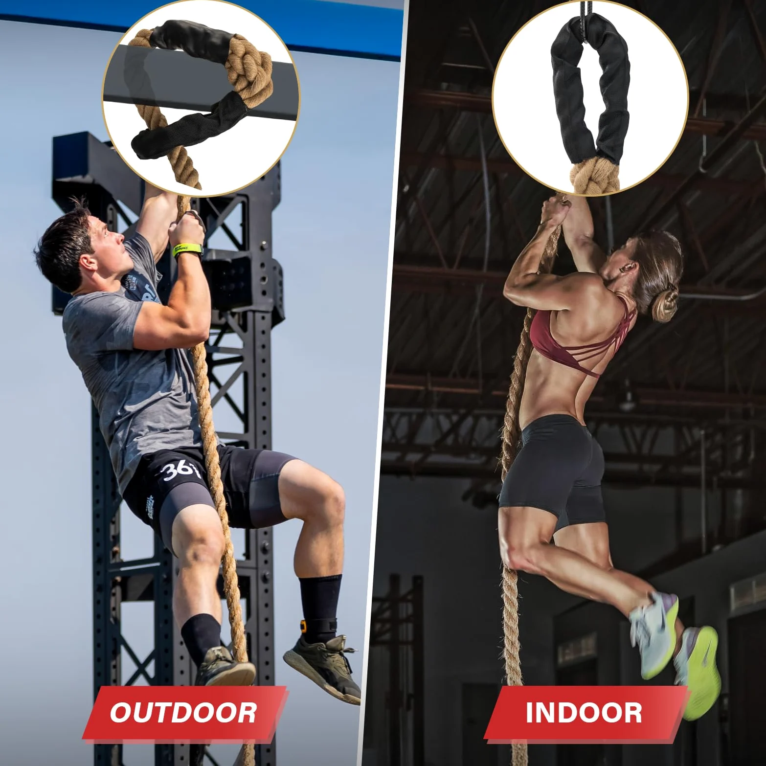 Cuerda de escalada para gimnasio, cuerda gruesa de yute resistente de 35 pies para adultos, entrenamiento de fuerza, columpio de árbol al aire libre, ejercicio de fitness en casa, 1.5 pulgadas